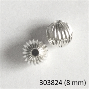 Sølvkugle, rillet, 8 mm